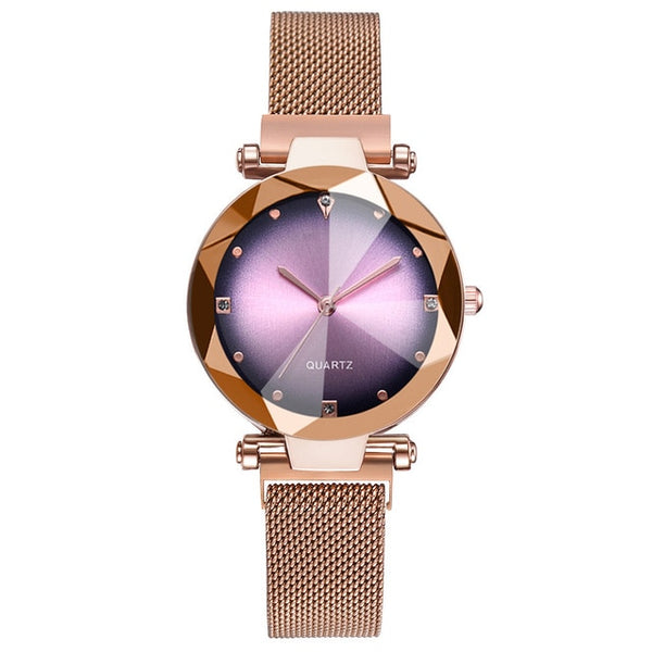 Women Watches Rose Gold Starry Sky Magnetic